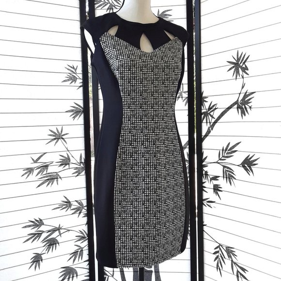 Enfocus Studio Black White Cap Sleeve Sheath Dress - Picture 2 of 12